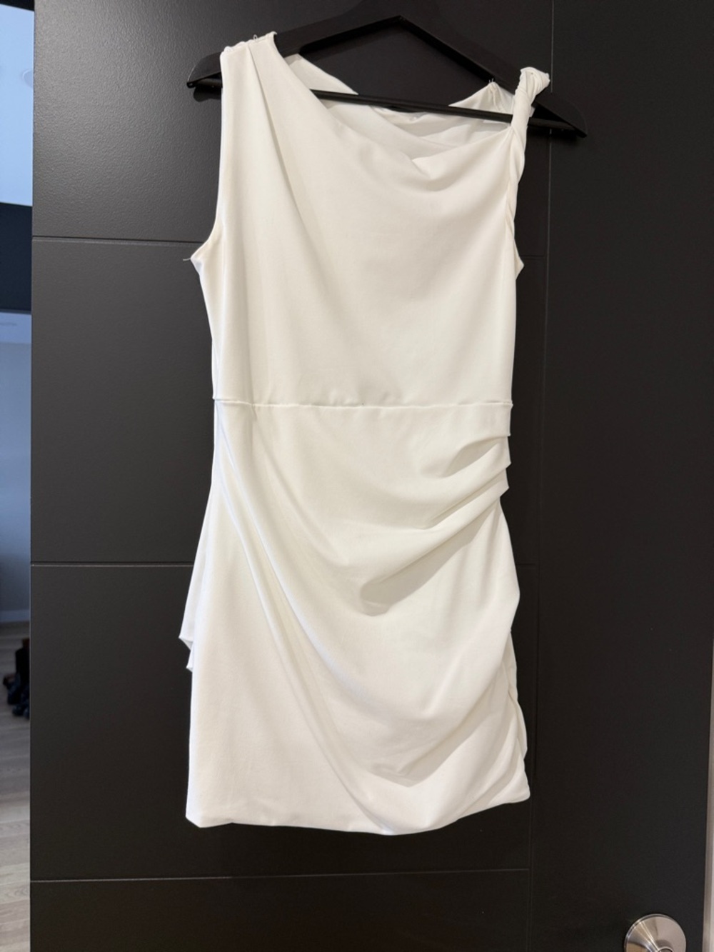 White Draped Sleeveless Women’s Dress